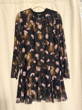 Steve Madden Black Mini Dress with Pink and Gold Floral Pattern